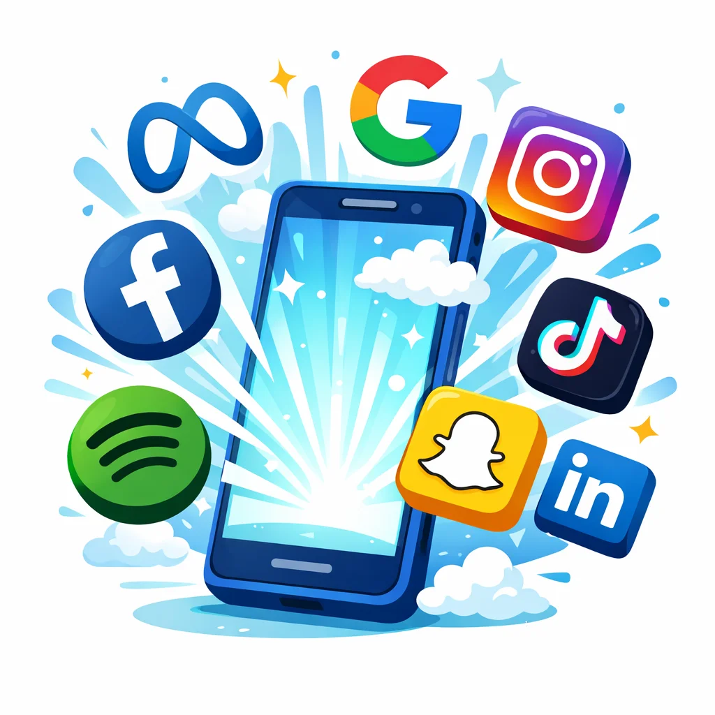 Digital advertising platforms including Google, Meta, TikTok, Instagram, LinkedIn, and Spotify
