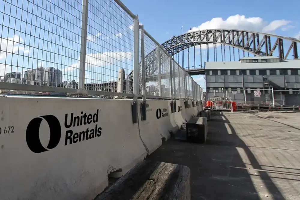 United Rentals barriers on a Sydney Harbour worksite